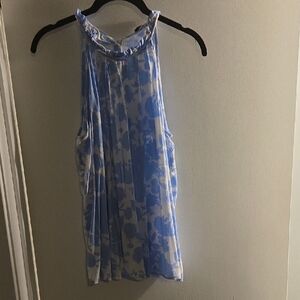 Blue Floral Sleeveless Women's Top